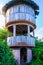 Wooden lookout gazebo/tower with zinc roof in peaceful quiet countryside setting.