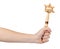 Wooden mace, medieval weapon. Decoration souvenir. Isolated