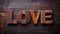 Wooden Mahogany Love concept creative horizontal art poster.