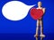 Wooden mannequin with red heart and blue background, and talking bubble. Saint Valentine theme