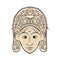 Wooden mask of indonesian dancer woman, sketch for