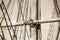 Wooden Mast, Rigging and Ropes of old sailing boat