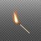 Wooden match burning on fire realistic vector illustration mockup isolated.