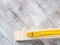 Wooden materials and measuring meter yellow pencil