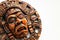 Wooden Mayan Mask Isolated, Carved Mexican Tribe Mask, Wooden Masks of Maya on White