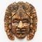 Wooden Mayan Mask Isolated, Carved Mexican Tribe Mask, Wooden Masks of Maya on White