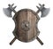 Wooden medieval shield with crossed battle axes 3d illustration