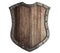 Wooden medieval shield with metal frame isolated 3d illustration
