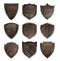 Wooden and metal shield protected steel icons sign