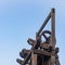 Wooden mine derrick with metal gears, Mazarron, Spain