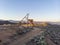 Wooden mining structure head frame on claim in the Nevada desert