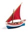 Wooden model of a colorful boat with one sail