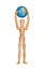 Wooden model dummy holding globe over head