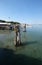 Wooden mooring poles in the sea on the way from Lido di Jesolo to Venice