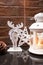 Wooden moose and candle Christmas decorations