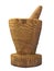 Wooden mortar and pestle isolated
