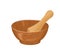 Wooden mortar with pestle isolated on white background. Vector illustration of kitchen utensils