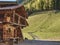 Wooden mountain in the alps. Wooden mountain cabin in the alps. Lonely chalet in the mountains