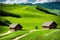 a wooden mountain hut, a dirt road