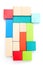 Wooden multicolored blocks on white background. Vertical