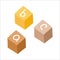 Wooden multicolored cubes for development of babies and study of alphabet in hand-drawn boho style