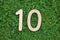 Wooden number 10 on grass and clover background