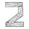 Wooden number 2 engraving vector illustration