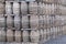 Wooden oak barrel stack for whisky distillery