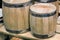 Wooden oak barrels for storing wine.