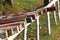 Wooden obstecles at rural equestrian centre