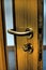 Wooden office door with vision glass and chrome door handle