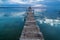 Wooden old dock during sunset at lake Itza, El Remate, Peten, Guatemala