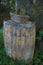 Wooden old gray barrel on the nature