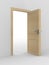 Wooden open door. 3D image