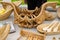 Wooden ornate spoons set bowl of composition fairs
