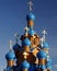 Wooden Orthodox Church with Blue Domes