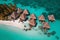Wooden overwater villas in clear turquoise water. Generative AI