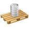 Wooden pallet with keg, on white background.