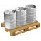 Wooden pallet with kegs, on white background.