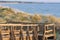 Wooden panoramic bridge over the sand dunes of Tuscany