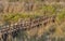 Wooden panoramic bridge over the sand dunes of Tuscany