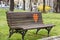 Wooden park bench at a park with red heart painted on it