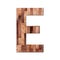 Wooden parquet alphabet letter symbol - E. Isolated on white background