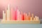 Wooden pastel colored cylinder shape bar charts illustration