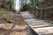 Wooden path access in sand dune beach in Hourtin lake carcans in France