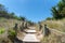 Wooden path access in sand dune beach in Vendee on Noirmoutier Island in France