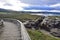 A wooden path along the cathedral beach. Praia de Augas Santas, Ribadeo