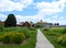 Wooden path through gardens of Hancock Shaker Village