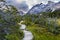 Wooden path leading to Laguna Torre in Argentina