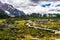 Wooden path leading to Laguna Torre in Argentina